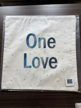 One Love Blue Gradient embroidered canvas Pillow Cover